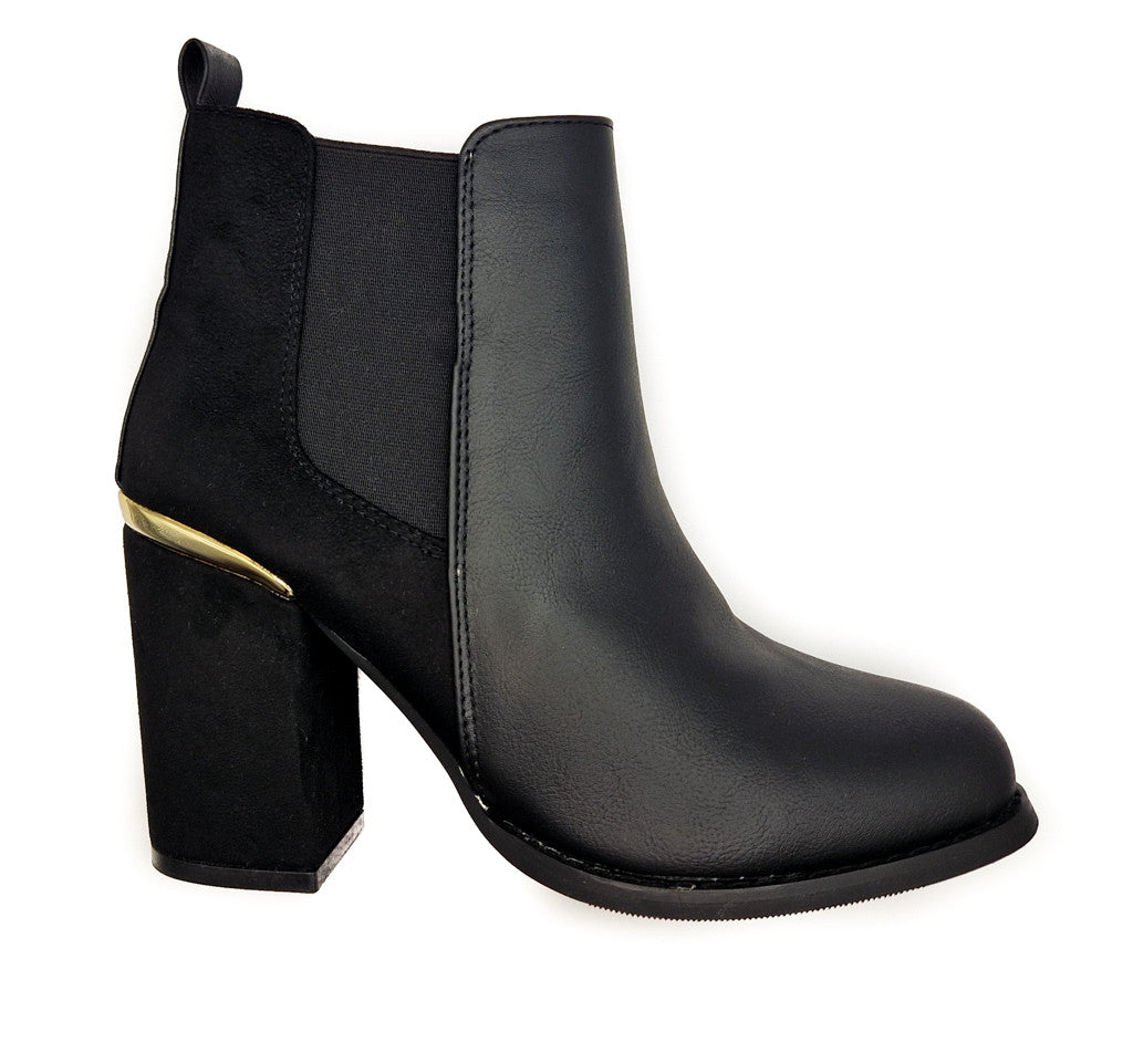 Women's Heeled Ankle Chelsea Boots Faux Suede Leather Black