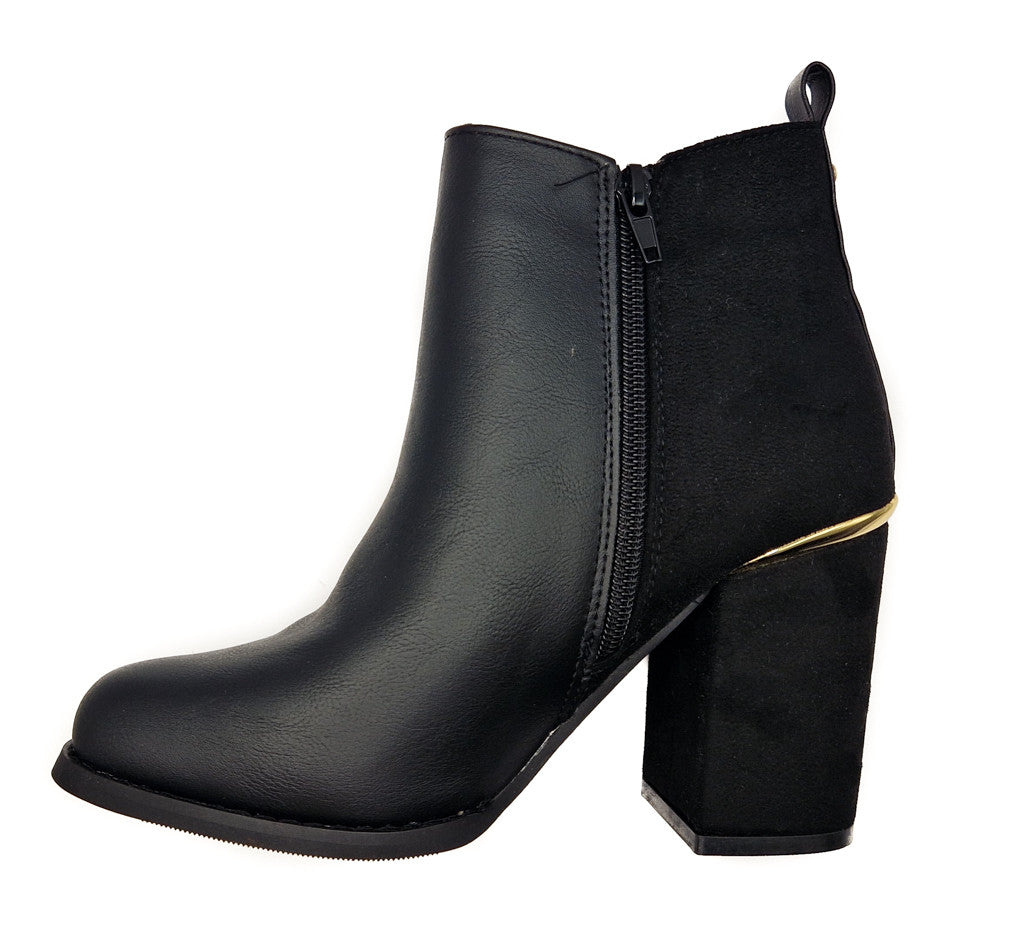 Women's Heeled Ankle Chelsea Boots Faux Suede Leather Black