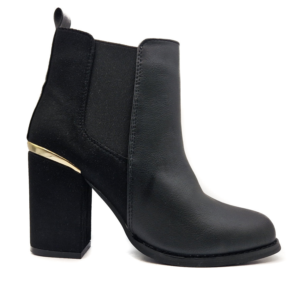 Women's Heeled Ankle Chelsea Boots Faux Suede Leather Black