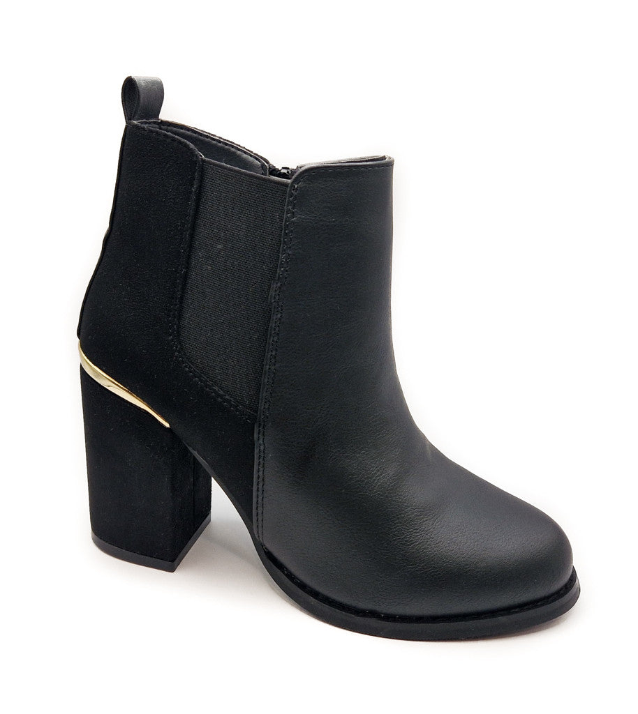 Women's Heeled Ankle Chelsea Boots Faux Suede Leather Black