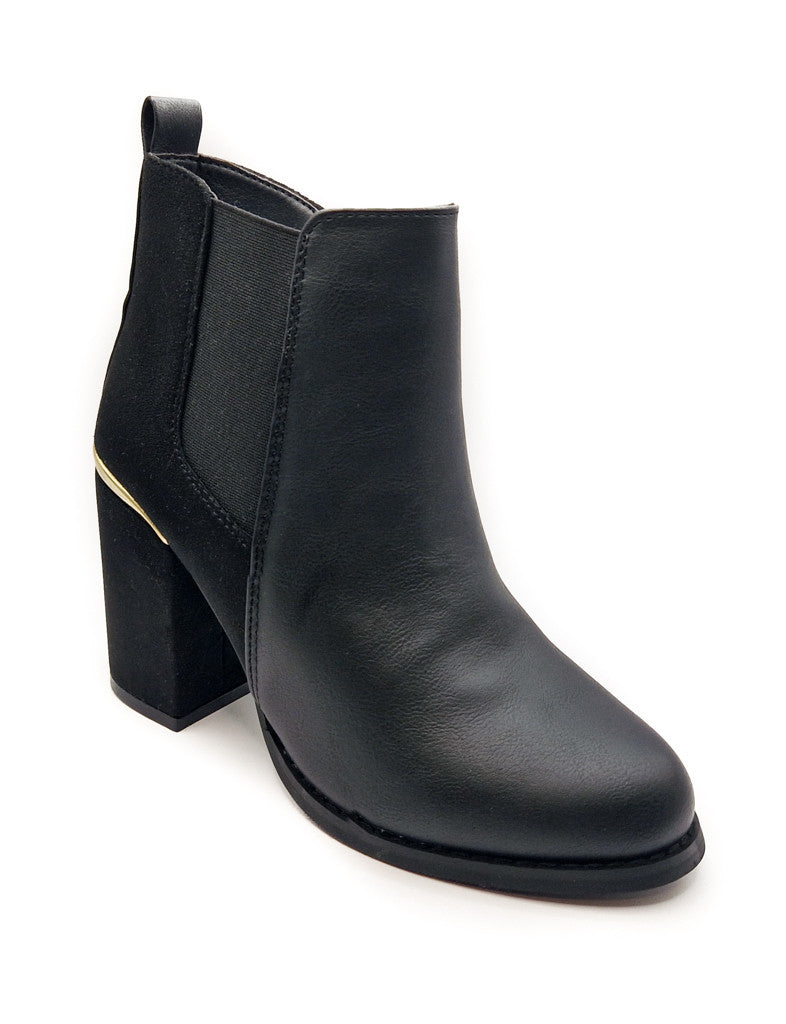 Women's Heeled Ankle Chelsea Boots Faux Suede Leather Black
