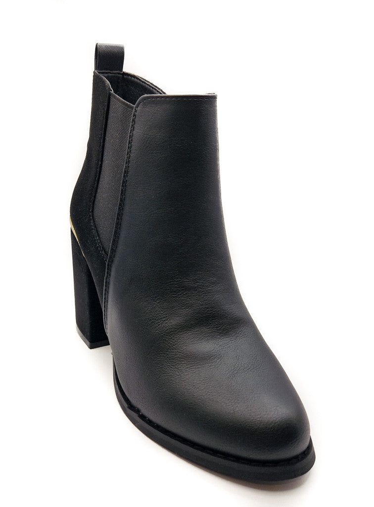 Women's Heeled Ankle Chelsea Boots Faux Suede Leather Black