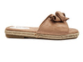 Womens Hessian Flat Bow Detail Slip On Sandals Khaki