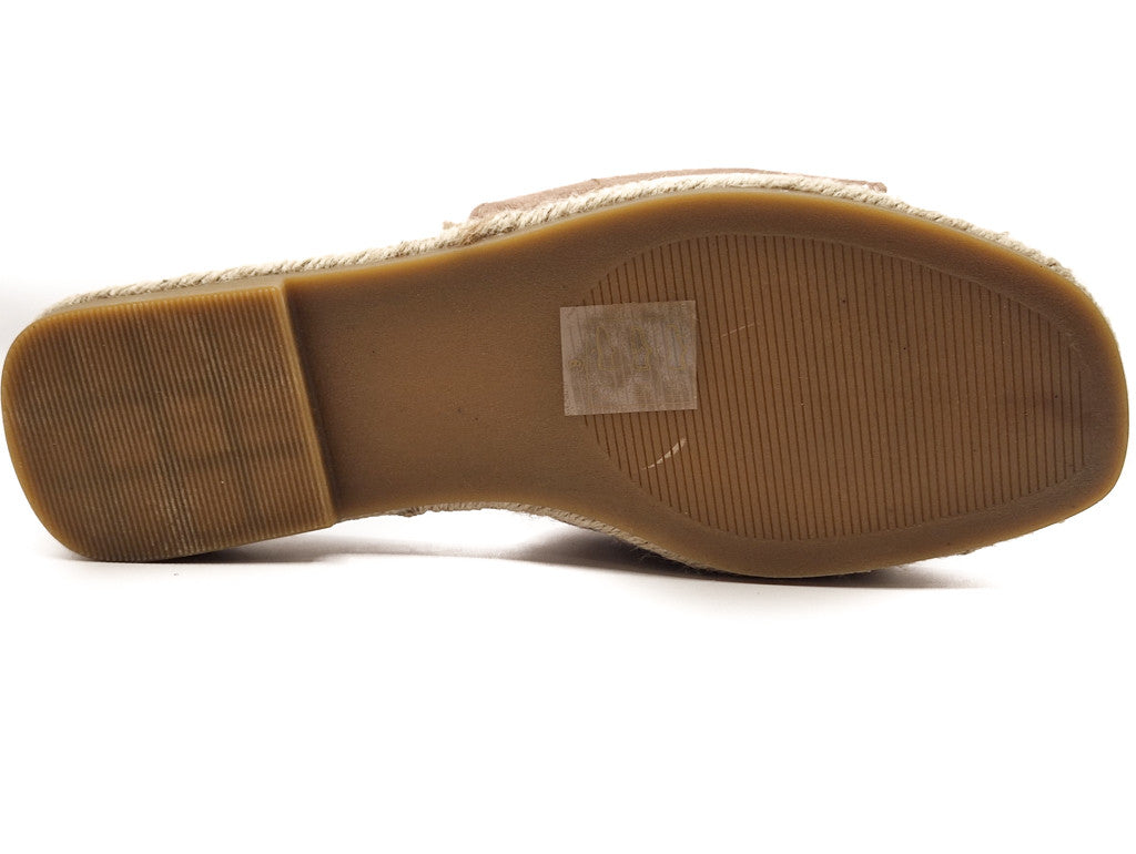 Womens Hessian Flat Bow Detail Slip On Sandals Khaki