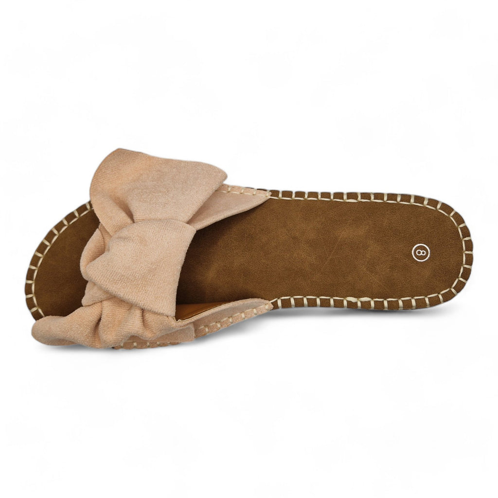 Womens Ladies Flat Sandals Summer Slip On Mules Nude Bow Flip Flops Size UK 3-8