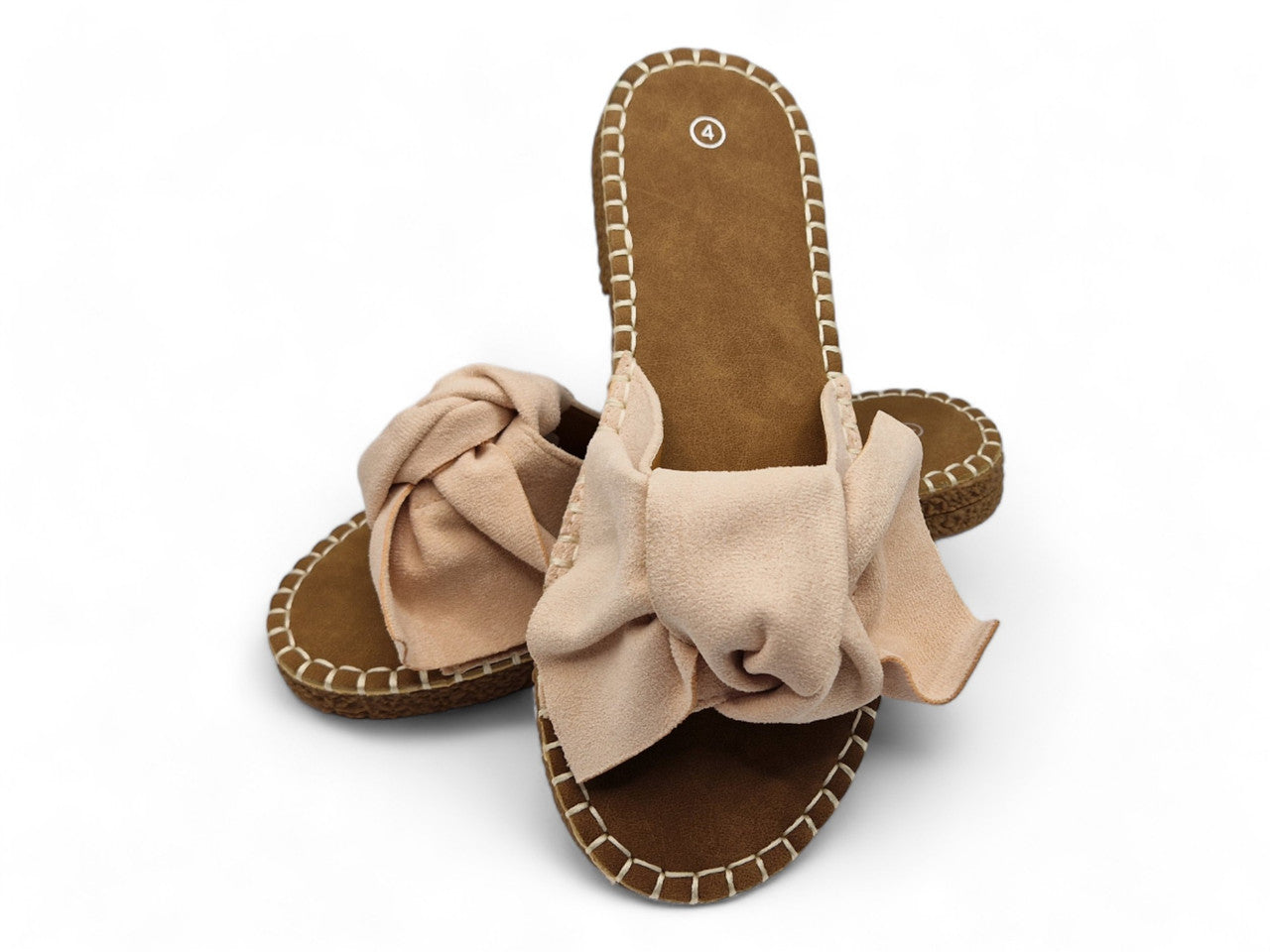 Womens Ladies Flat Sandals Summer Slip On Mules Nude Bow Flip Flops Size UK 3-8