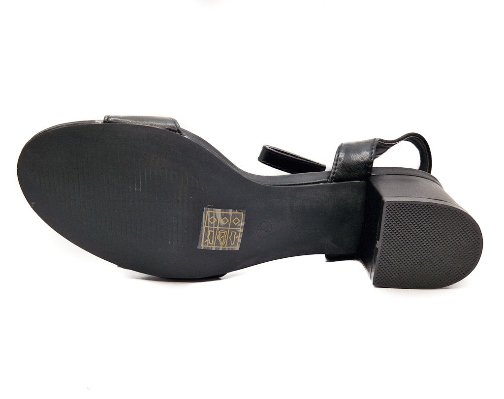 Womens Mid Heel Block Open Toe Ankle Strap Sandals Black