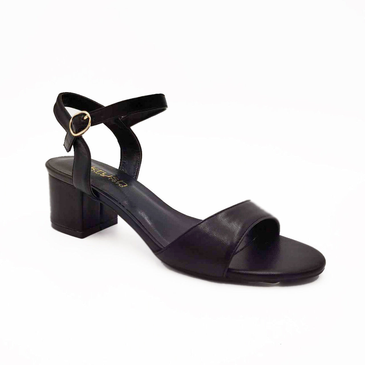 Womens Mid Heel Block Open Toe Ankle Strap Sandals Black