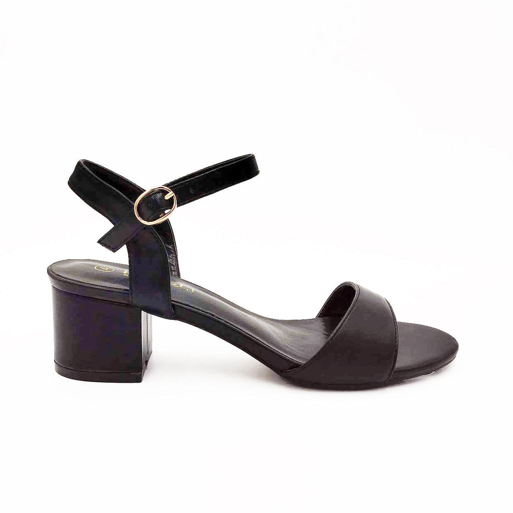 Womens Mid Heel Block Open Toe Ankle Strap Sandals Black