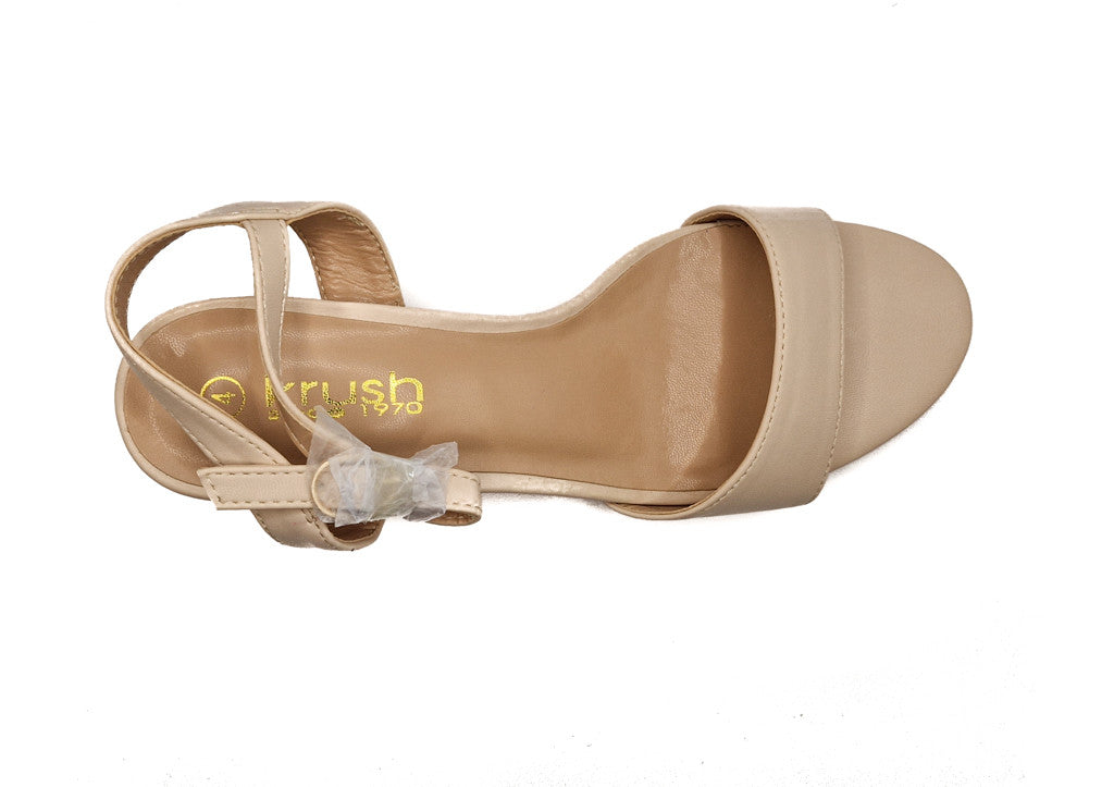 Womens Mid Heel Block Open Toe Ankle Strap Sandals Nude