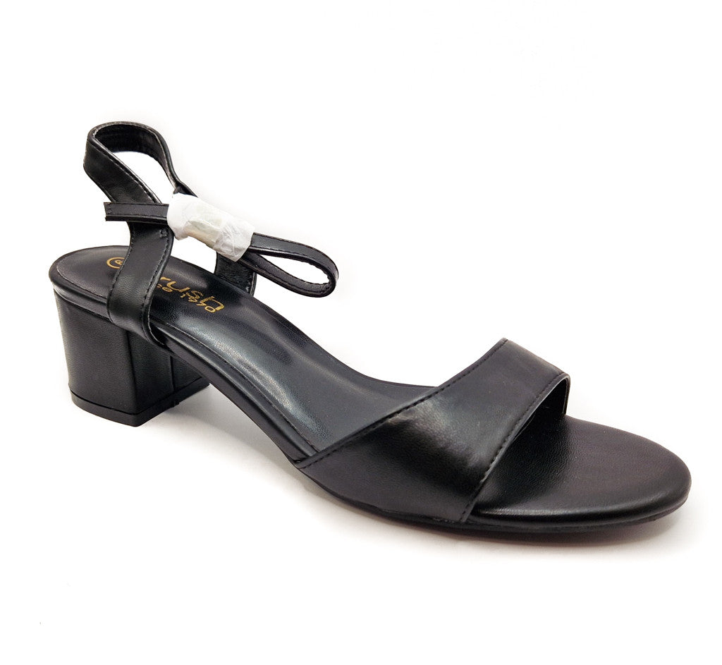 Womens Mid Heel Block Open Toe Ankle Strap Sandals Black