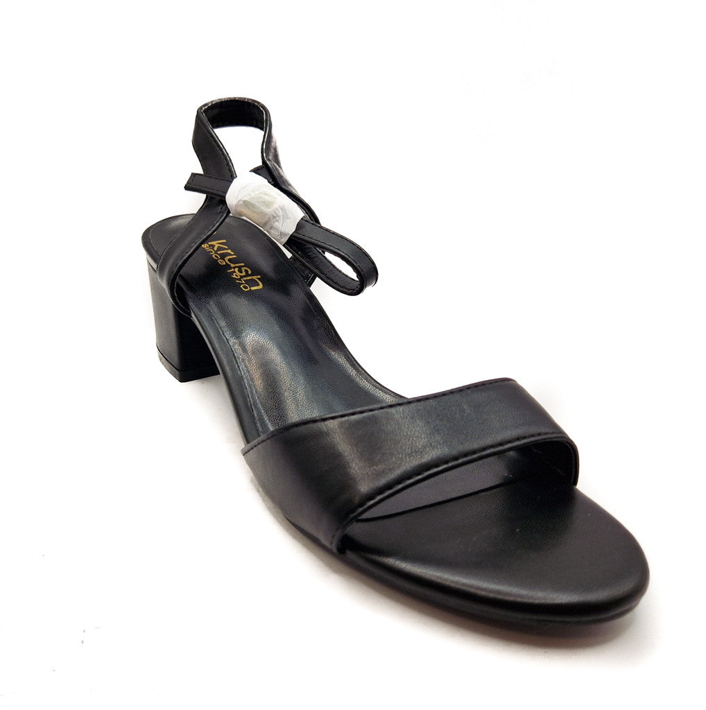 Womens Mid Heel Block Open Toe Ankle Strap Sandals Black