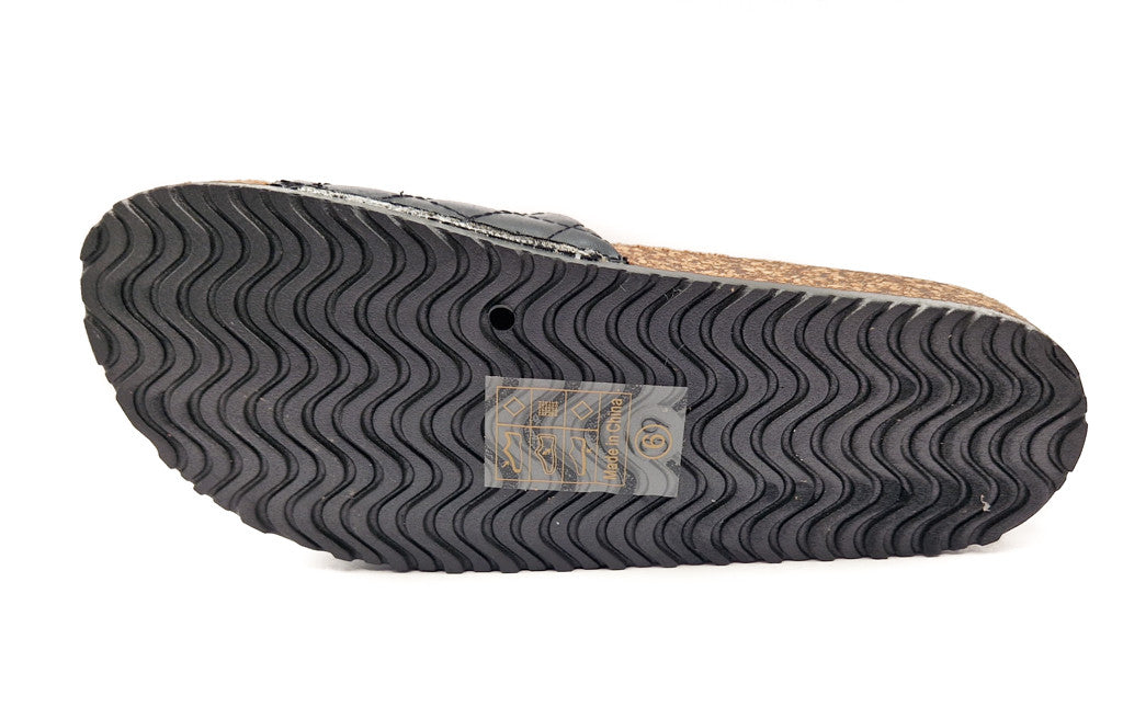 Womens Cork Sole Cushioned Mule Sliders Black