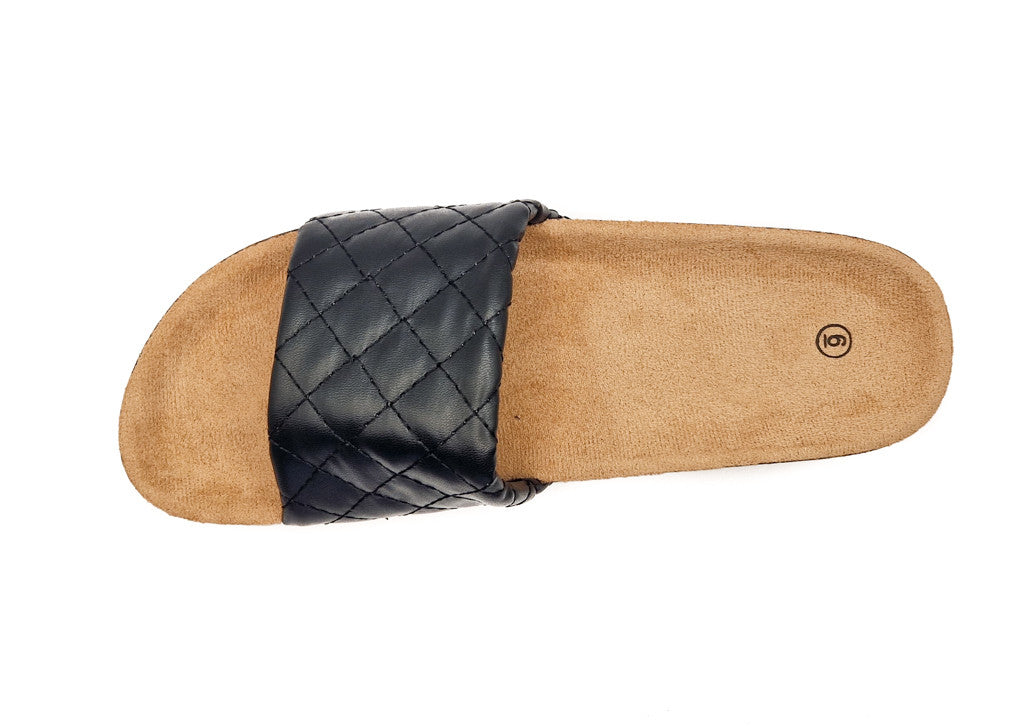 Womens Cork Sole Cushioned Mule Sliders Black