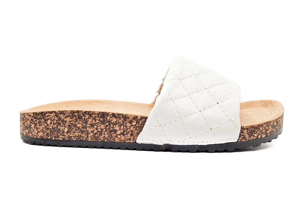 Womens Cork Sole Cushioned Mule Sliders White