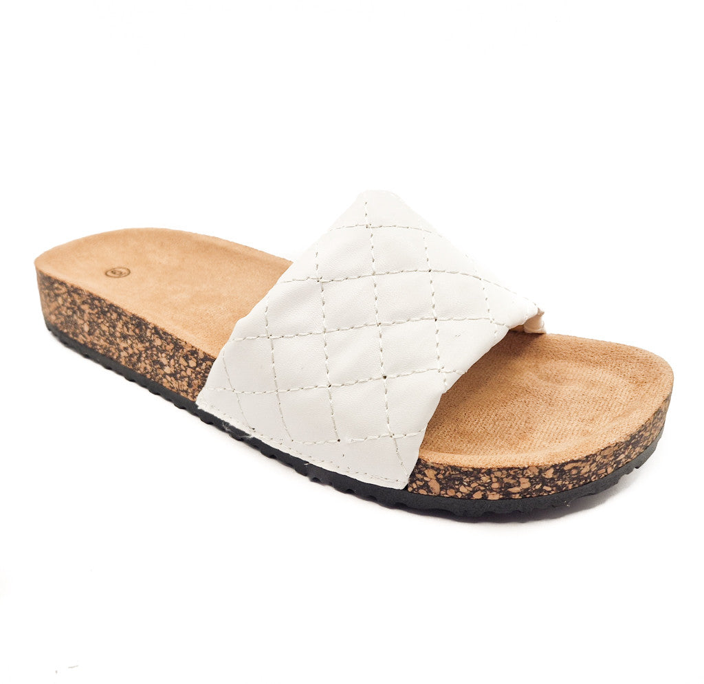 Womens Cork Sole Cushioned Mule Sliders White