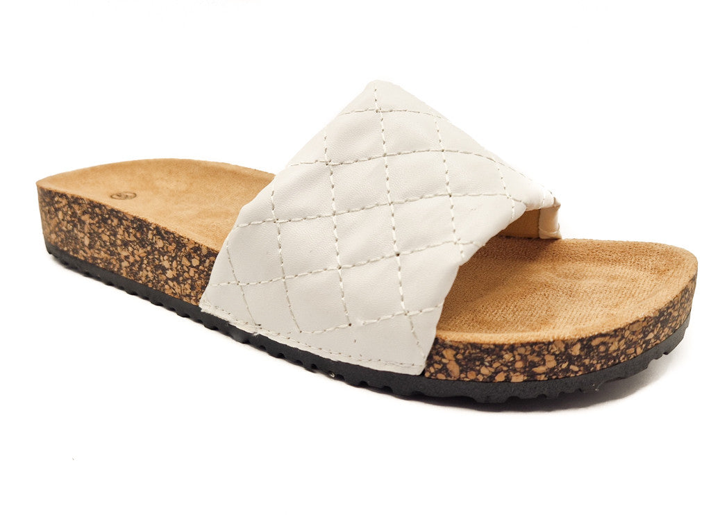 Womens Cork Sole Cushioned Mule Sliders White