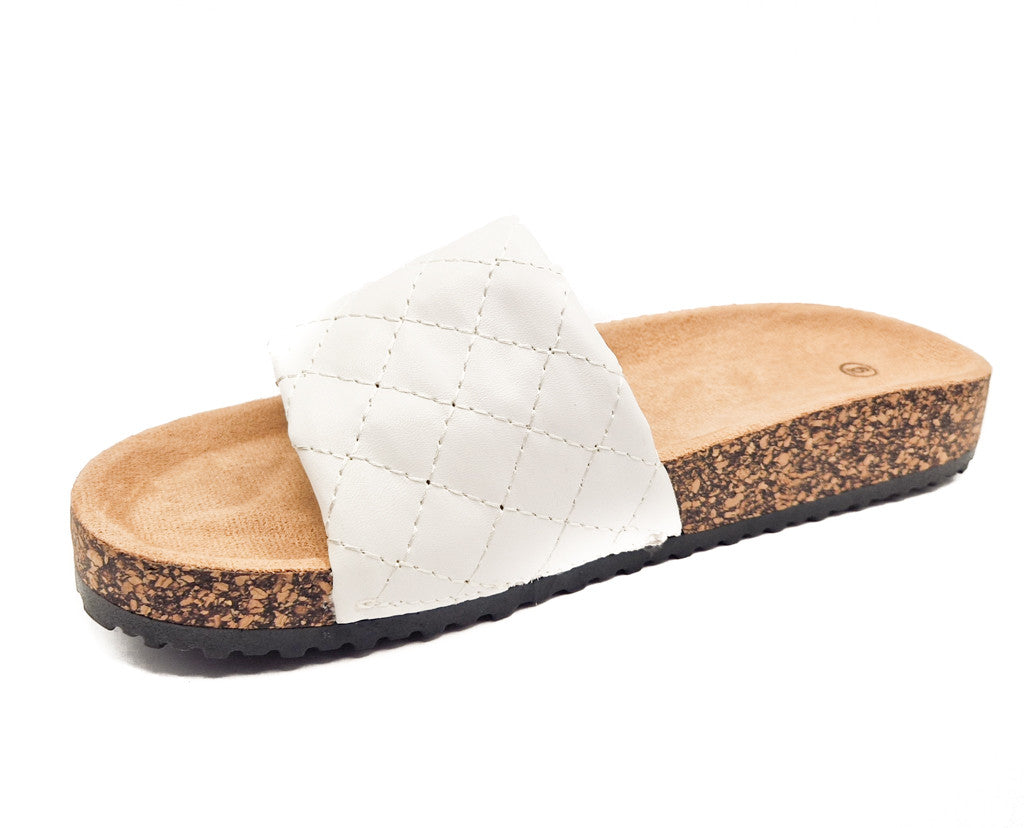 Womens Cork Sole Cushioned Mule Sliders White