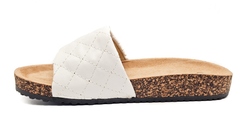 Womens Cork Sole Cushioned Mule Sliders White