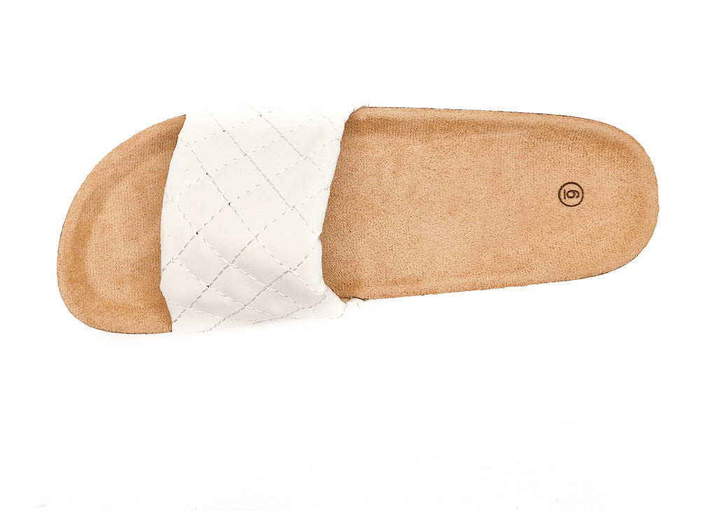 Womens Cork Sole Cushioned Mule Sliders White