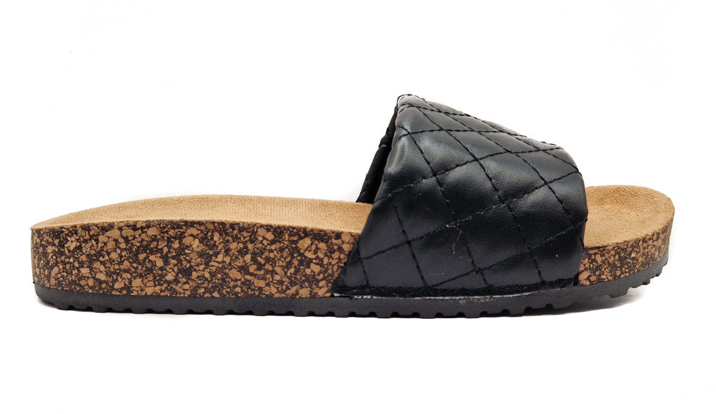 Womens Cork Sole Cushioned Mule Sliders Black