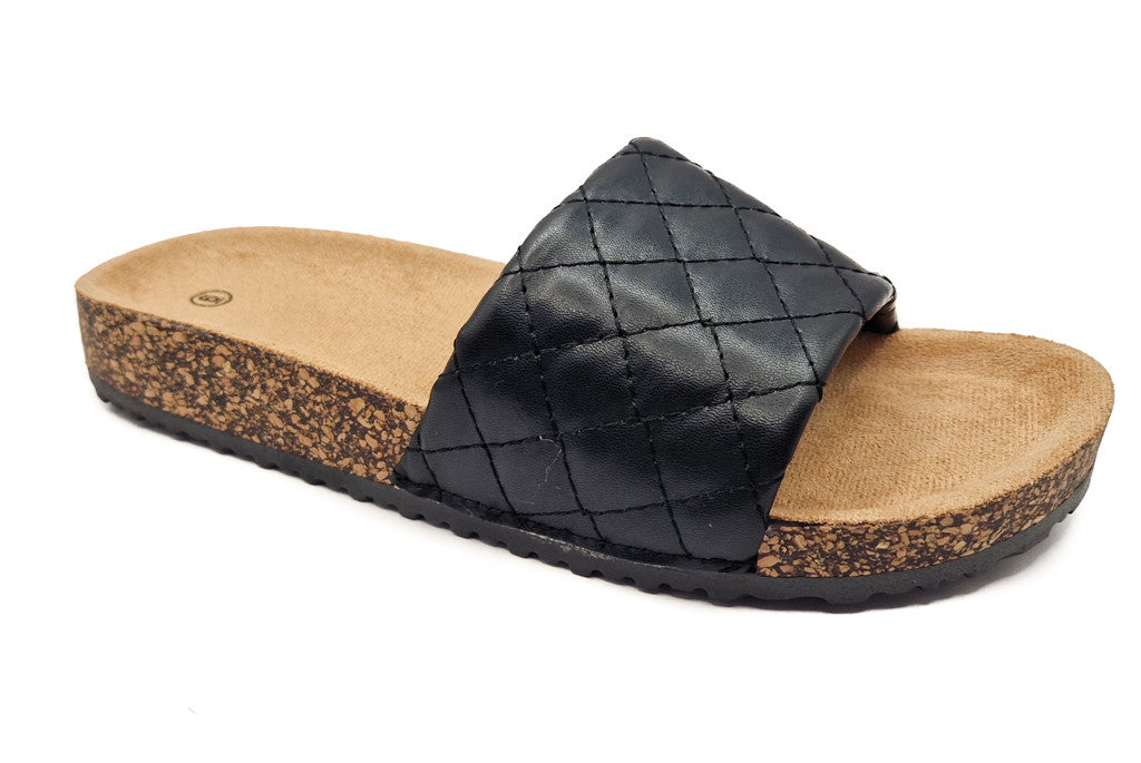 Womens Cork Sole Cushioned Mule Sliders Black