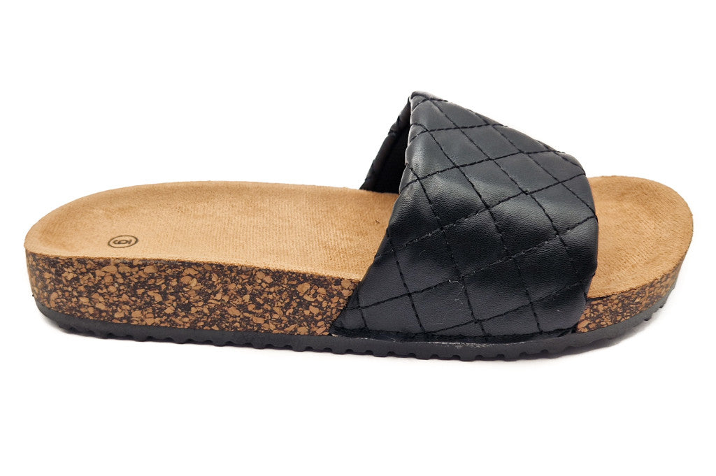 Womens Cork Sole Cushioned Mule Sliders Black