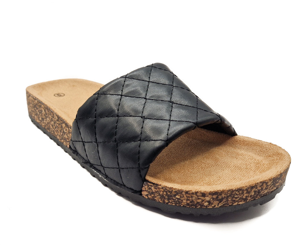 Womens Cork Sole Cushioned Mule Sliders Black