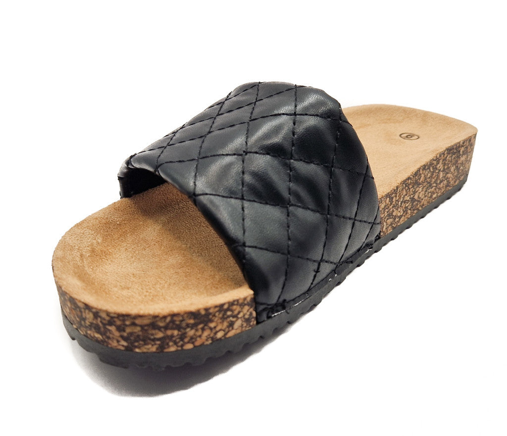 Womens Cork Sole Cushioned Mule Sliders Black