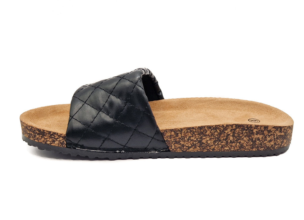Womens Cork Sole Cushioned Mule Sliders Black