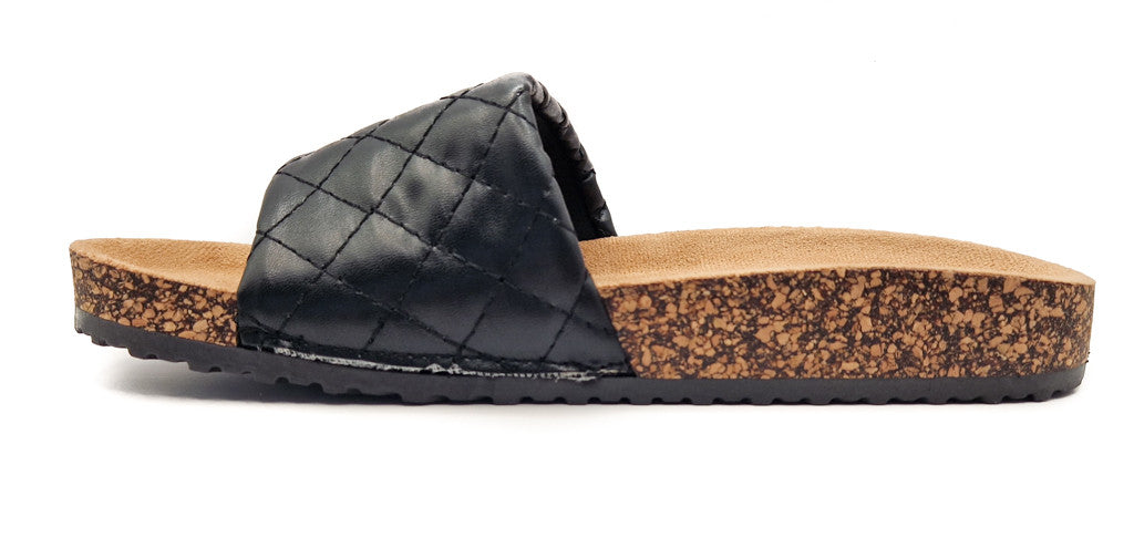 Womens Cork Sole Cushioned Mule Sliders Black