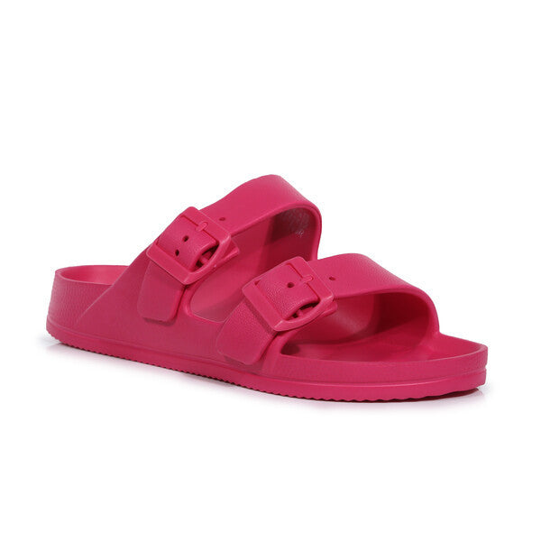 Regatta Womens Double Buckle Foot bed Flat Summer Sliders Pink Fusion