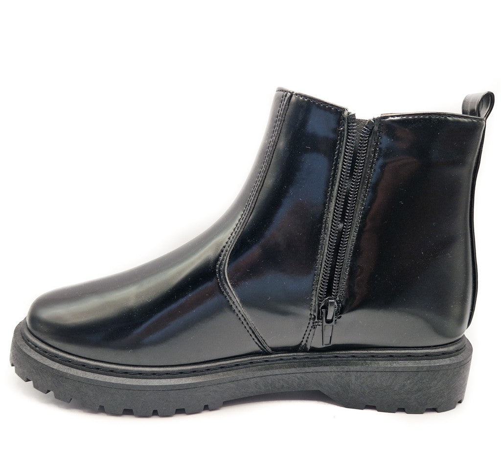 Women's Wide Fit Chelsea Pull On Faux Leather Ankle Boot Patent Black