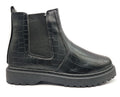 Women's Wide Fit Chelsea Pull On Faux Leather Ankle Boot Patent Black