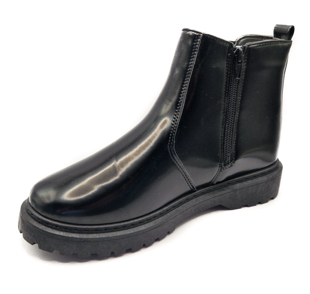 Women's Wide Fit Chelsea Pull On Faux Leather Ankle Boot Patent Black