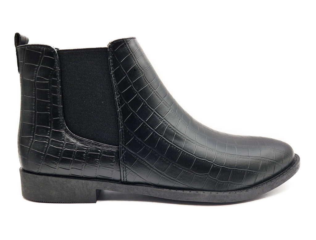 Womens Wide Fit Flat Black Low Heel Pull On Elastic Chelsea Ankle Boots Size 3-8