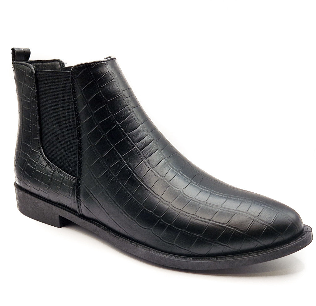 Womens Wide Fit Flat Black Low Heel Pull On Elastic Chelsea Ankle Boots Size 3-8