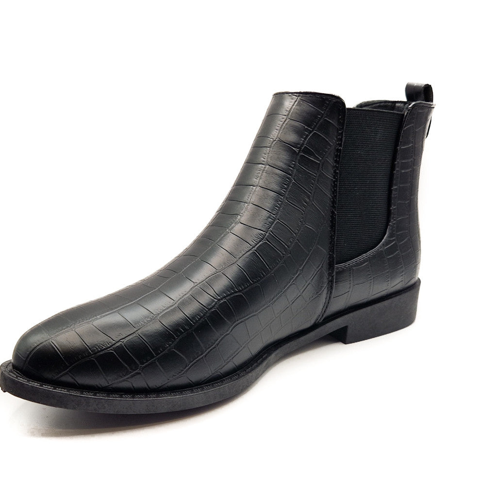 Womens Wide Fit Flat Black Low Heel Pull On Elastic Chelsea Ankle Boots Size 3-8