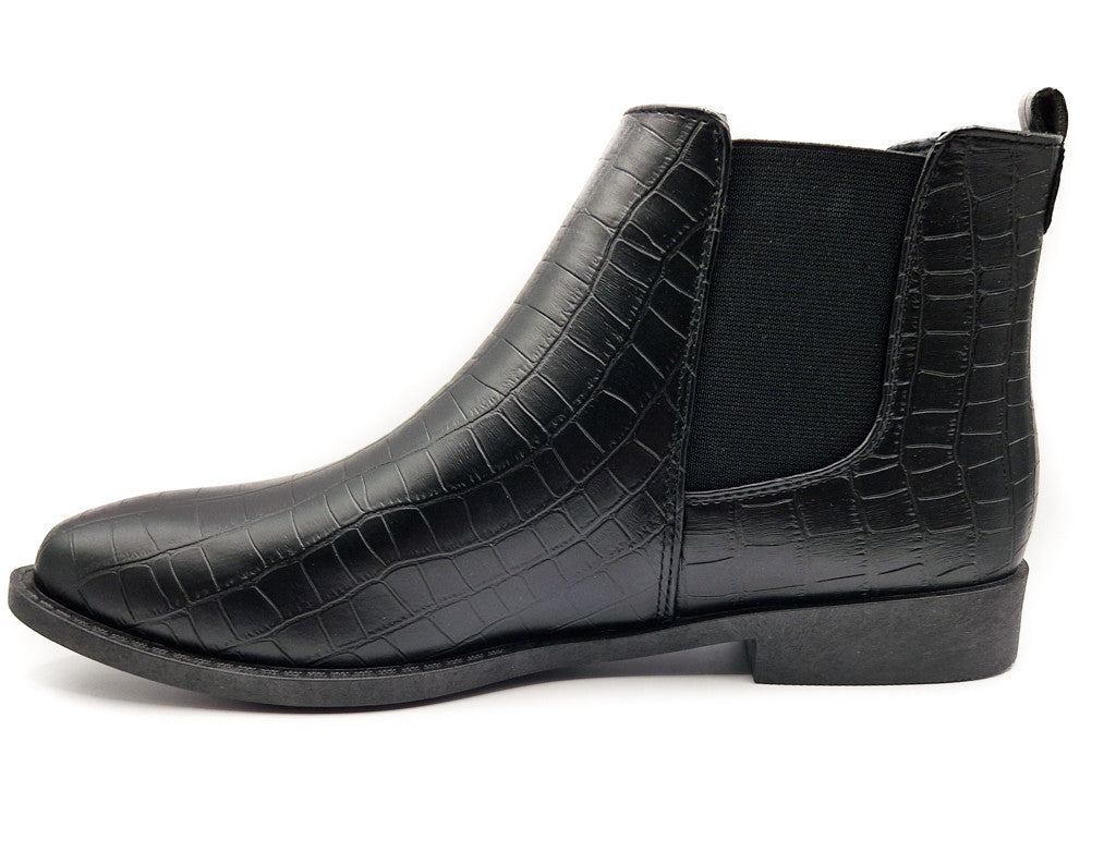 Womens Wide Fit Flat Black Low Heel Pull On Elastic Chelsea Ankle Boots Size 3-8