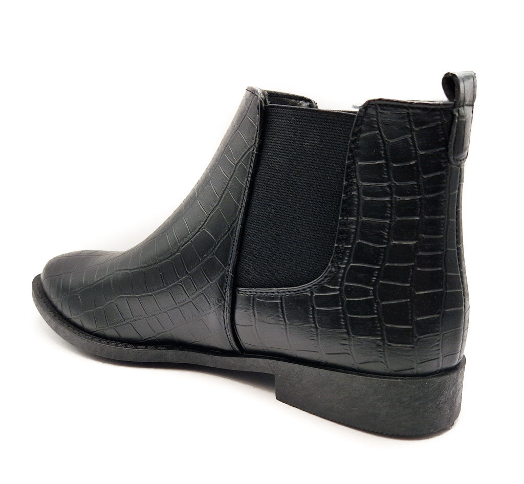 Womens Wide Fit Flat Black Low Heel Pull On Elastic Chelsea Ankle Boots Size 3-8