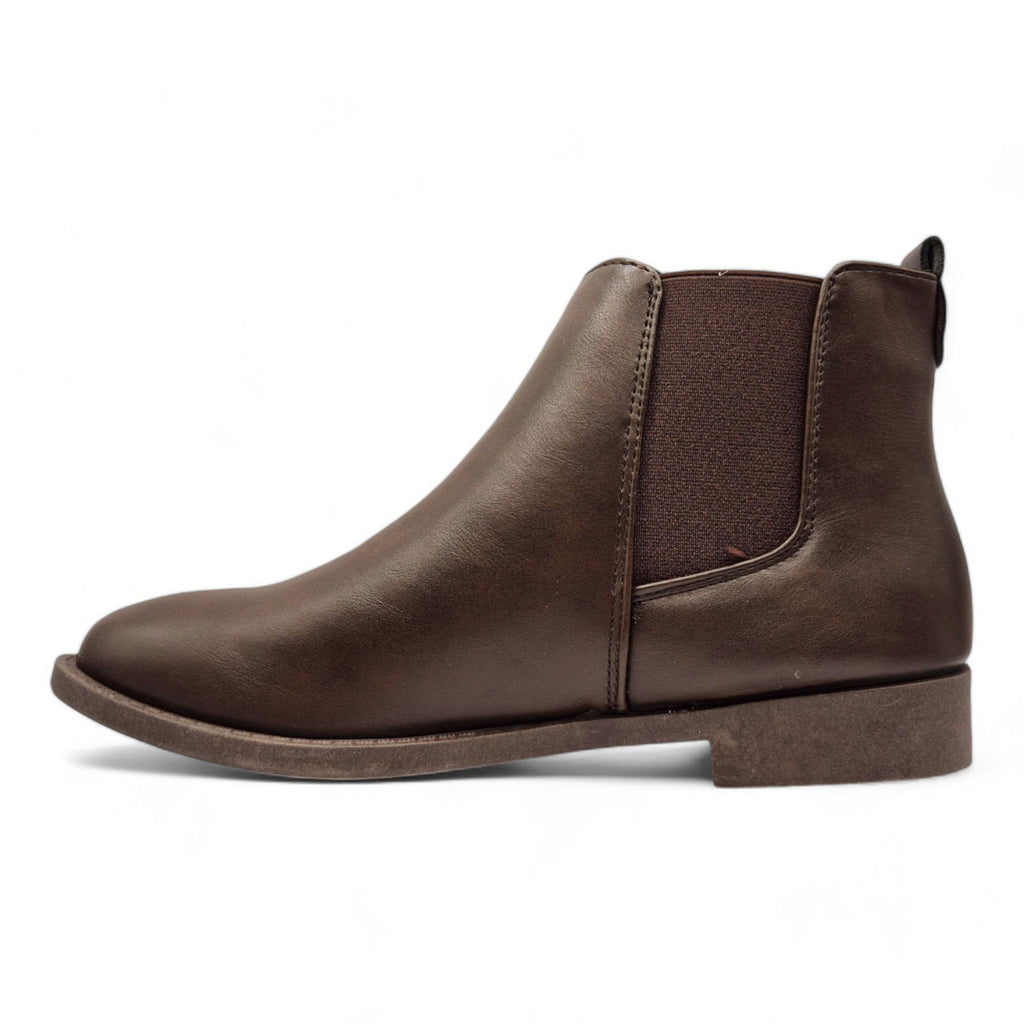 Renna Women’s Wide Fit Brown Chelsea Ankle Boots – Low Heel, Elastic Pull-On Design, Size 4-8