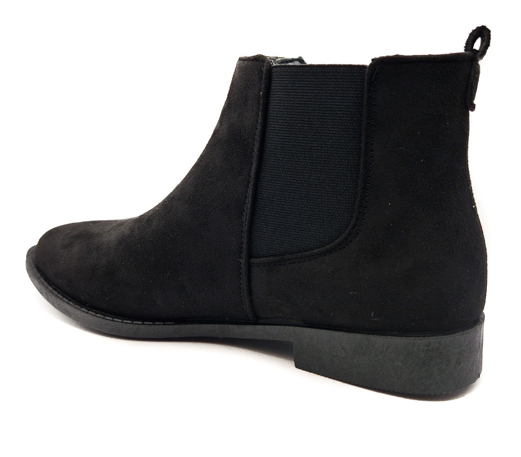 Womens Wide Fit Flat Black Low Heel Pull On Elastic Chelsea Ankle Boots Size 3-8