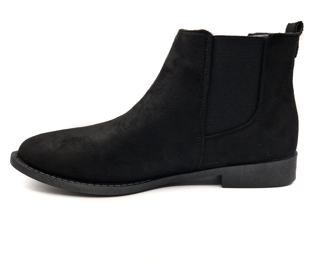 Womens Wide Fit Flat Black Low Heel Pull On Elastic Chelsea Ankle Boots Size 3-8