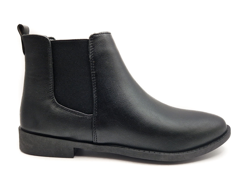 Womens Wide Fit Flat Black Low Heel Pull On Elastic Chelsea Ankle Boots Size 3-8