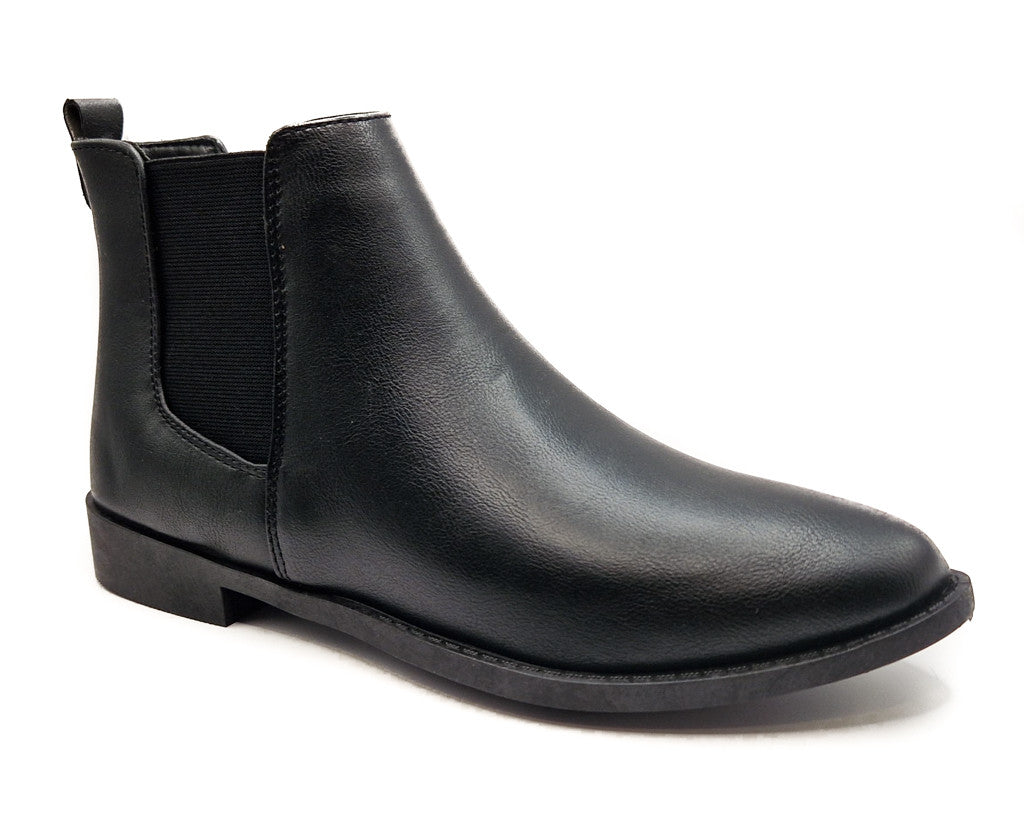 Womens Wide Fit Flat Black Low Heel Pull On Elastic Chelsea Ankle Boots Size 3-8