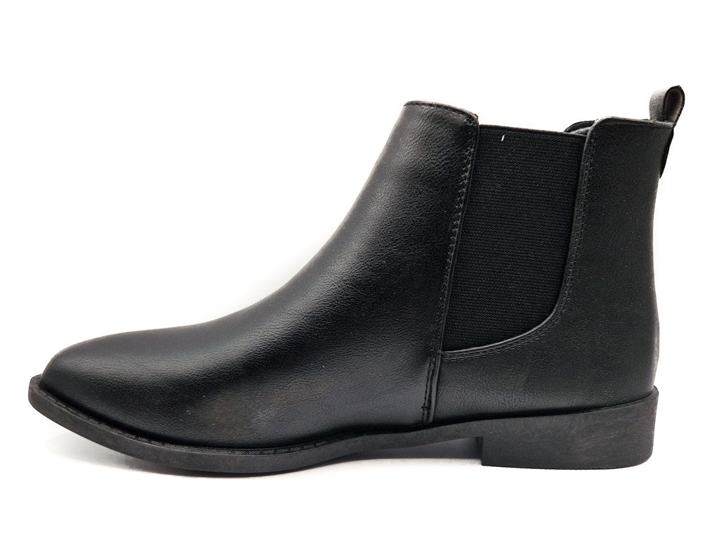 Womens Wide Fit Flat Black Low Heel Pull On Elastic Chelsea Ankle Boots Size 3-8