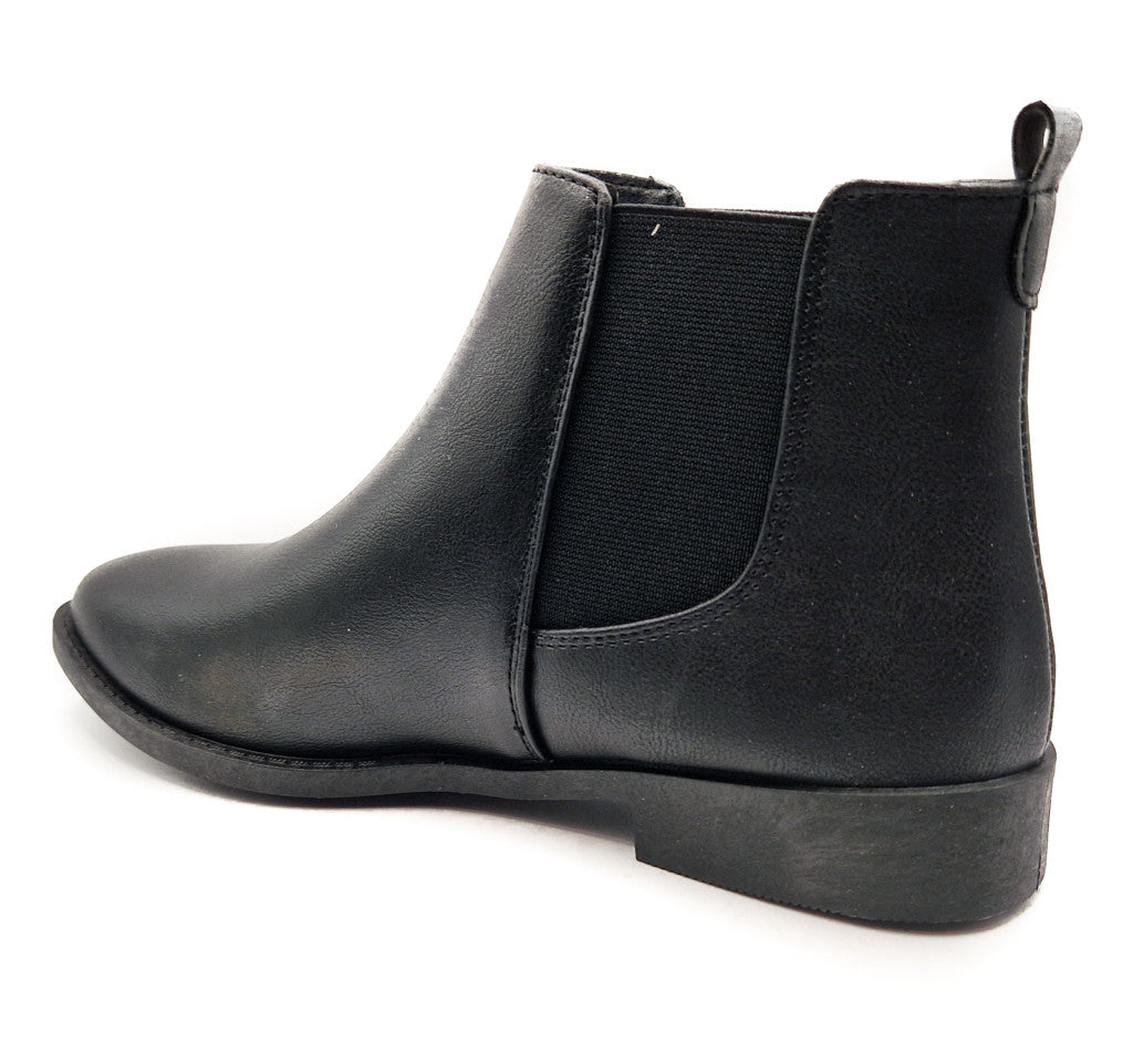 Womens Wide Fit Flat Black Low Heel Pull On Elastic Chelsea Ankle Boots Size 3-8