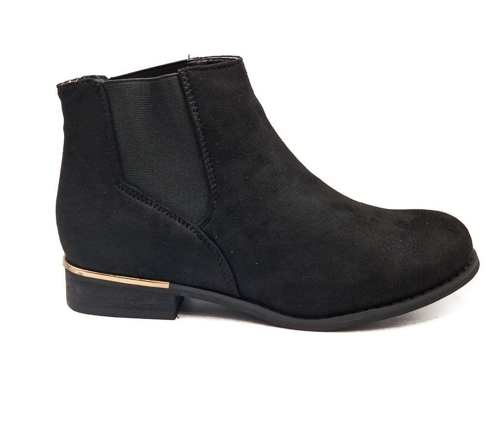 Womens Wide Fit Flat Black Suedette Pull On Elastic Chelsea Ankle Boots Size 3-8