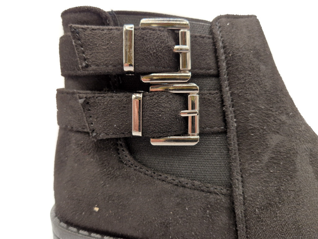 Women's Wide Fit Double Buckle Biker Ankle Boot Black