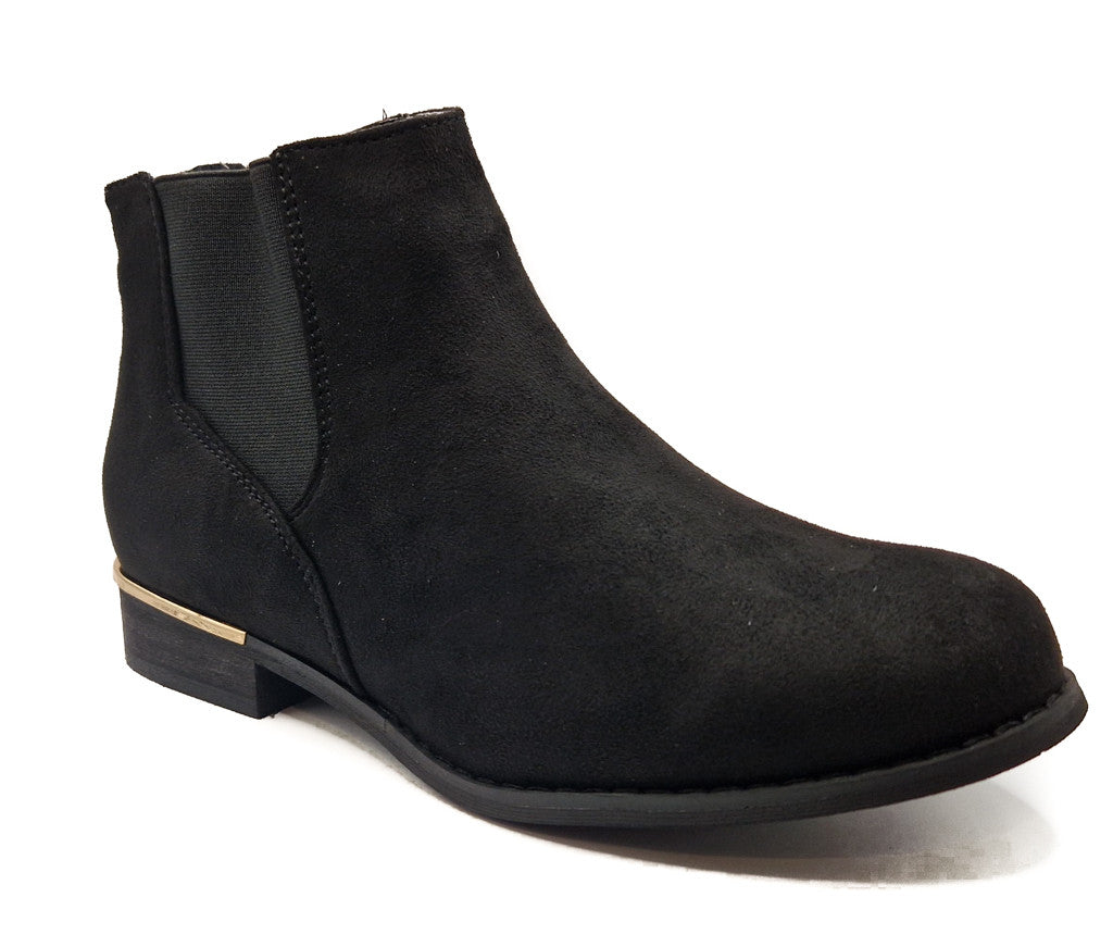 Womens Wide Fit Flat Black Suedette Pull On Elastic Chelsea Ankle Boots Size 3-8